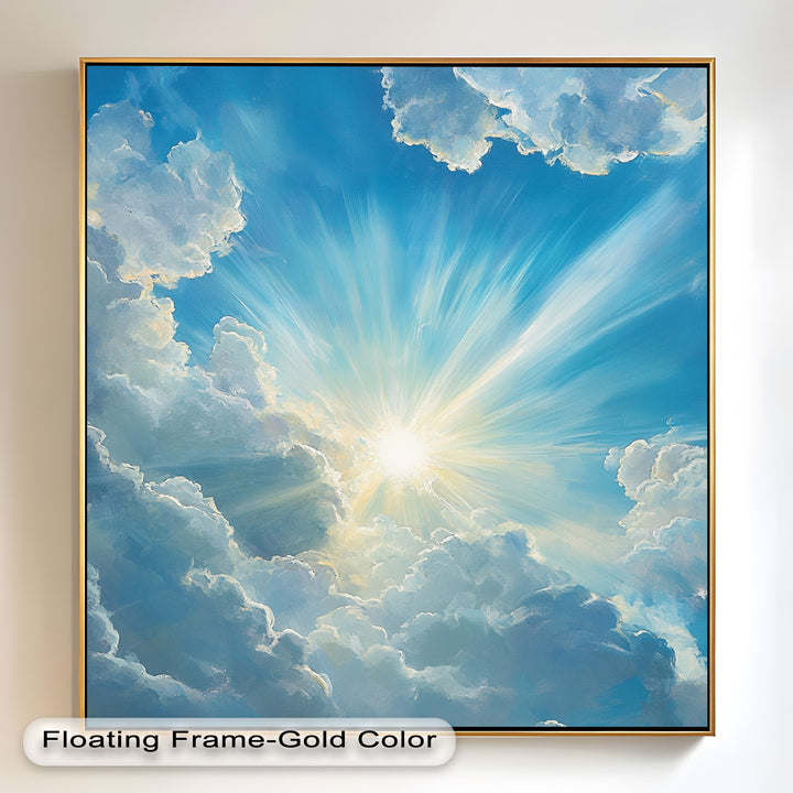 Heavenly Clouds and Radiant Sun – Luminous Sky Oil Painting