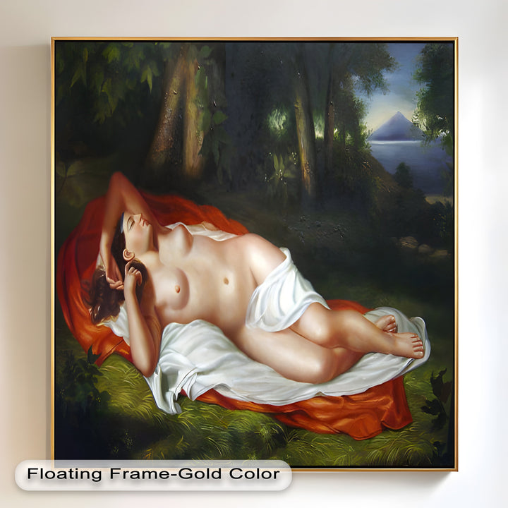 Goddess of the Grove – Renaissance Nude Reclining in Nature Oil Painting
