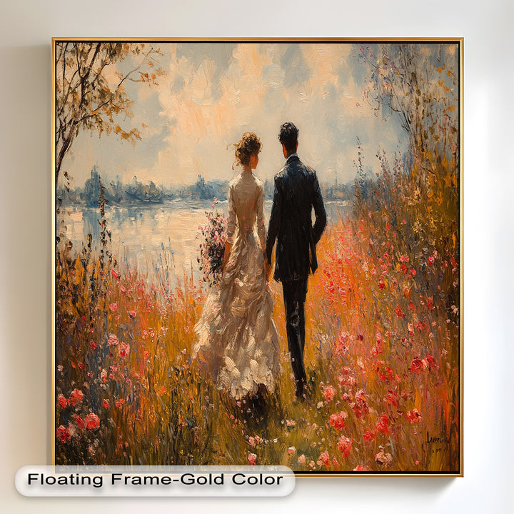 A Walk to Remember – Impressionist Couple in Blooming Field Oil Painting