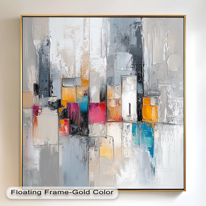 Urban Geometry – Color Block Cityscape Abstract Oil Painting