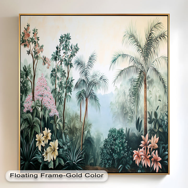 Floral Tropics Oasis – Palm Tree Oil Painting