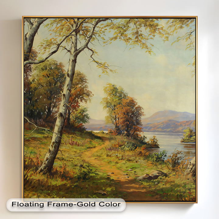 Goldener Pfad am See – Vintage Ölgemälde