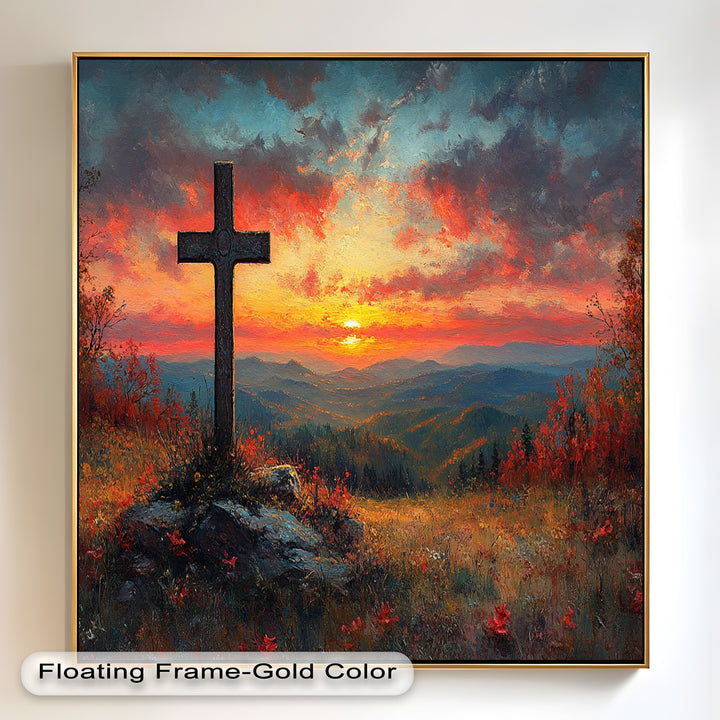 Sonnenuntergangskreuzlandschaft – Malerische Ölgemälde