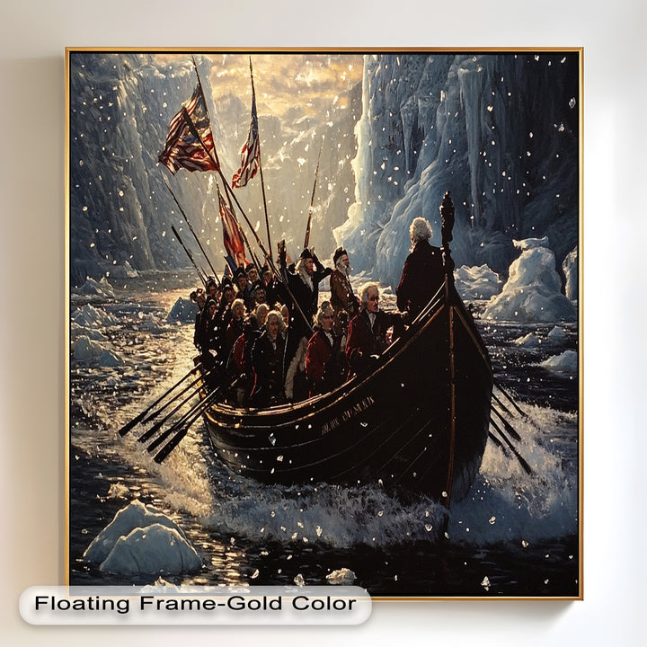 Crossing the Ice – Patriotic Revolutionary Boat Oil Painting