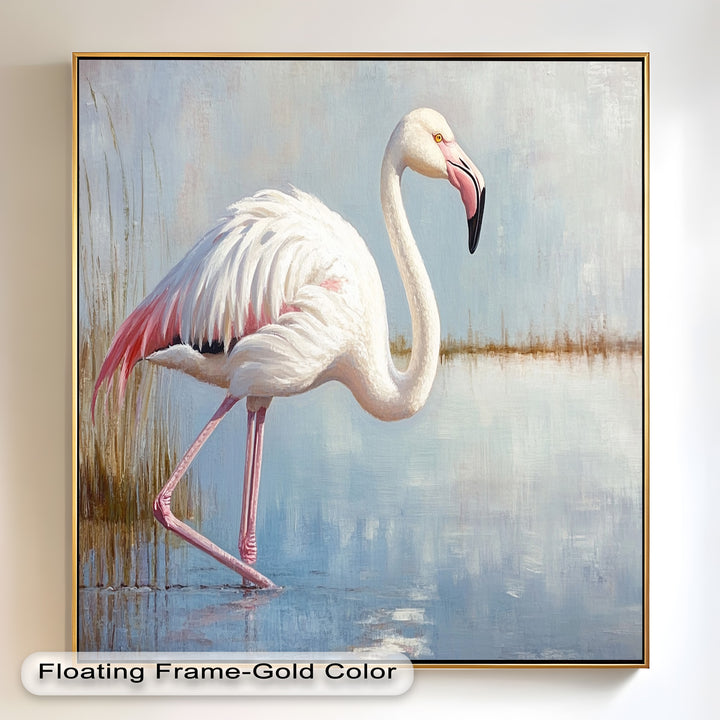 Graceful Flamingo in Shallow Water – Animal Oil Painting