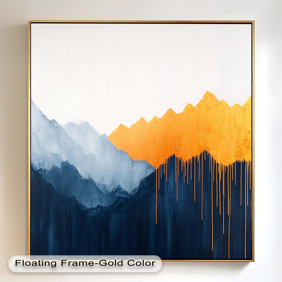 Elegant mountain scene blending cool tones with vibrant metallic highlights.

