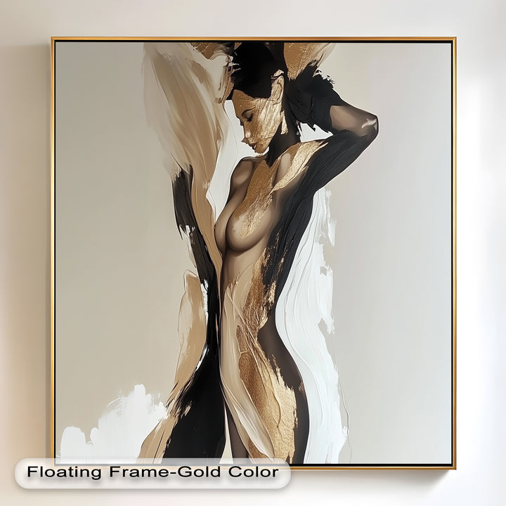Golden Silence – Abstract Female Figure Oil Painting