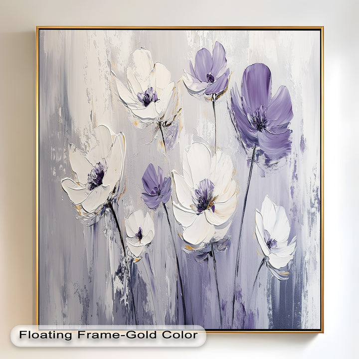 White and Purple Wildflowers in Soft Harmony - Flower Oil Painting