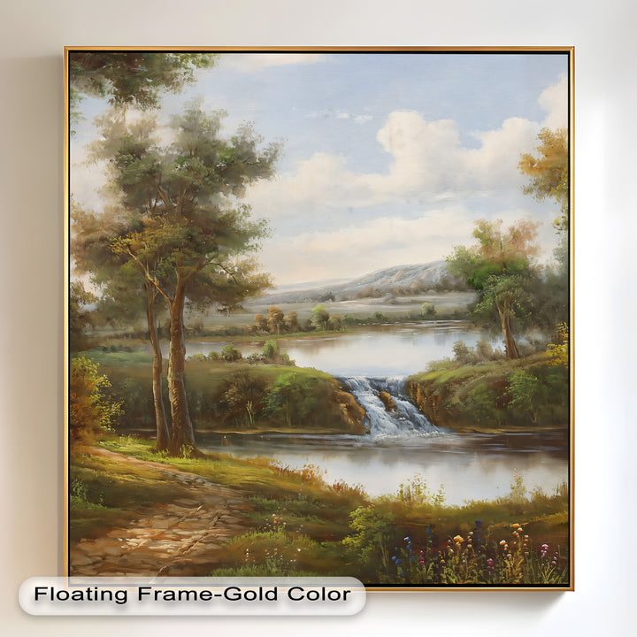 Tranquil Forest Cascade – Vintage Oil Painting