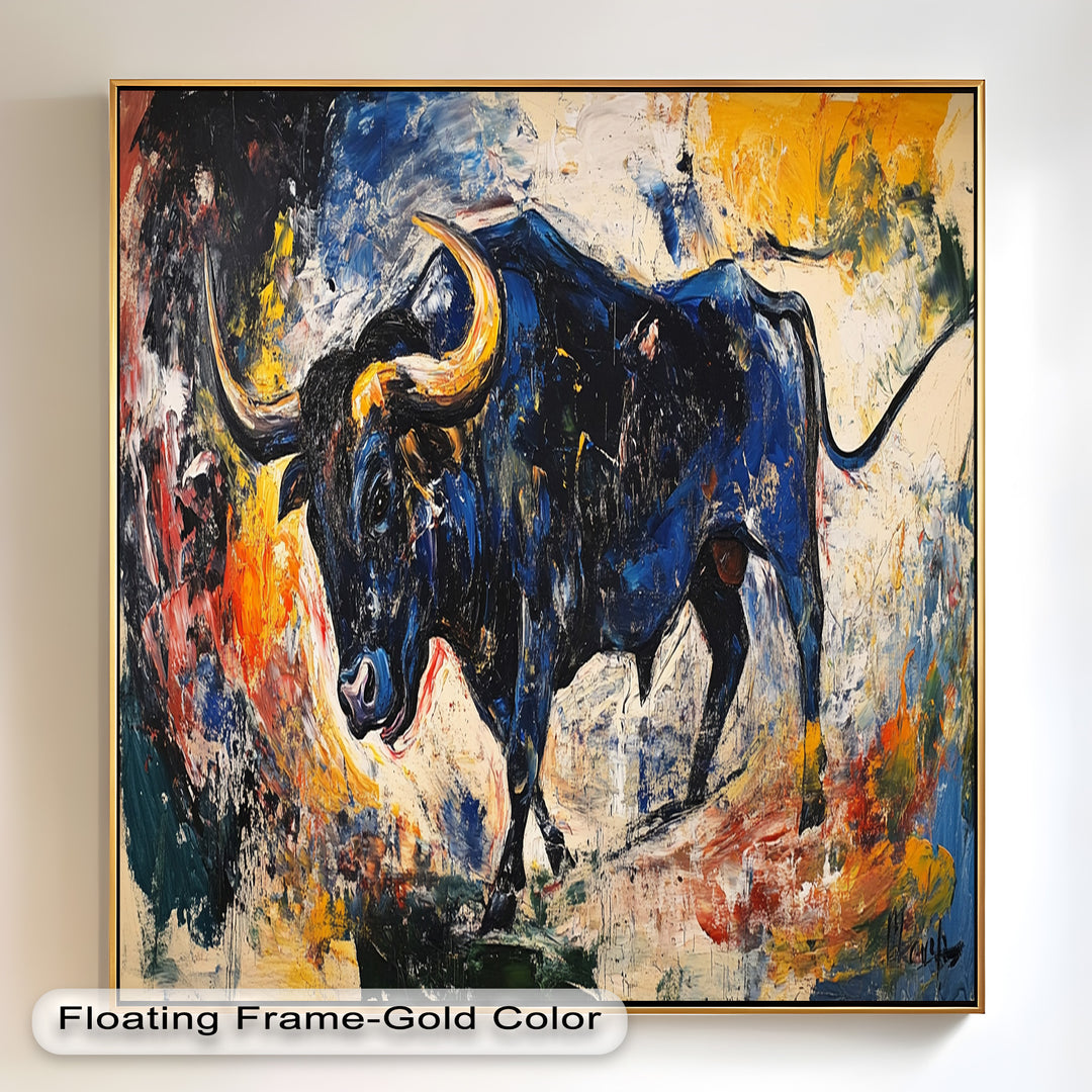 Power in Motion – Expressionist Bull Oil Painting