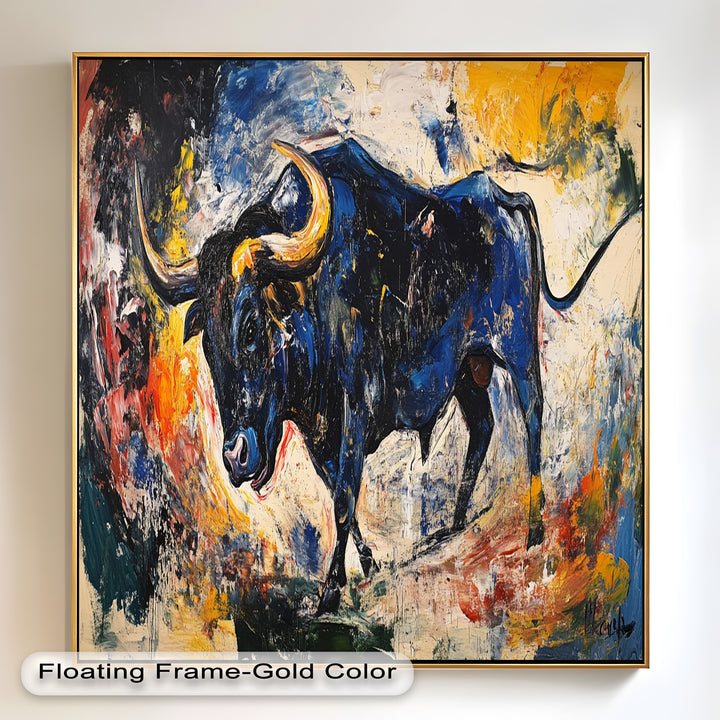 Power in Motion – Expressionist Bull Oil Painting
