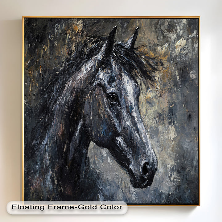Black Horse Portrait - Animal Oil Painting