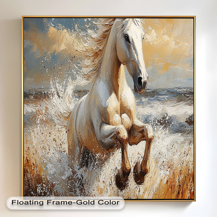 White Horse Art – Gerahmtes Ölgemälde mit Pferd