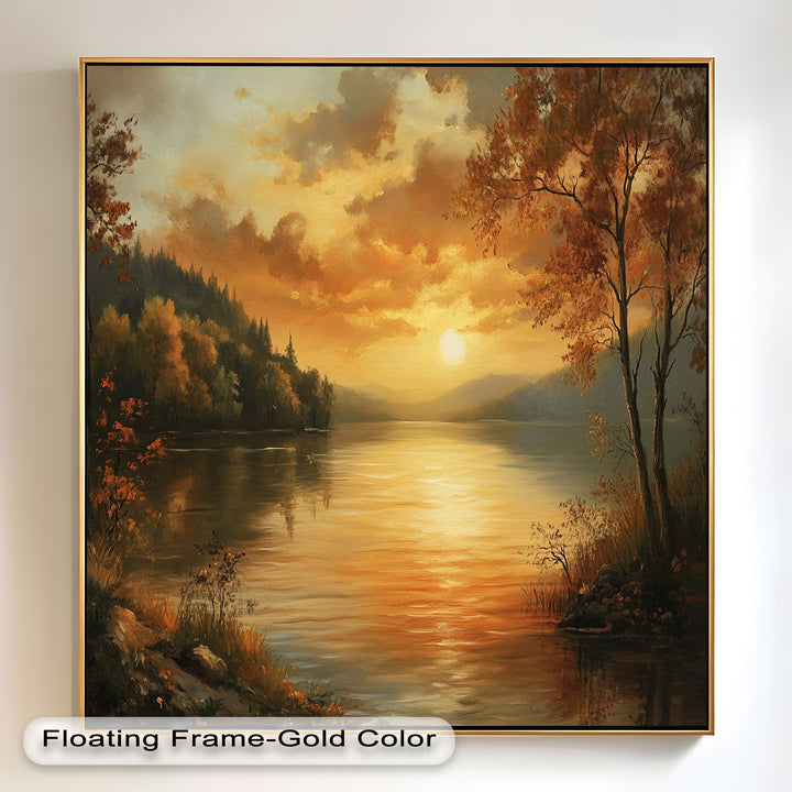 Golden Lake Sunset – Herbstreflexion Hudson River Ölgemälde