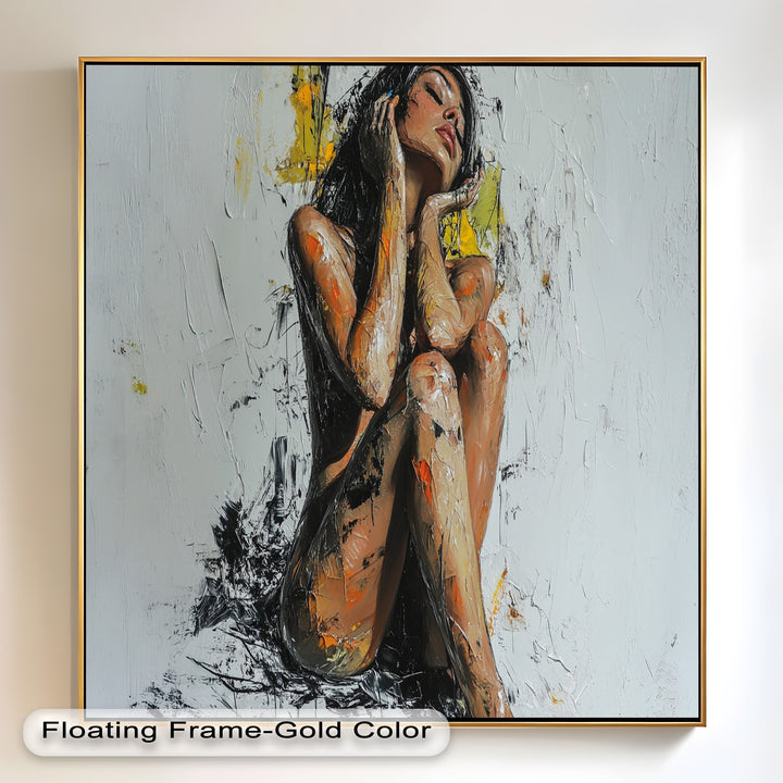 Poise in Silence – Textured Nude Figure Oil Painting