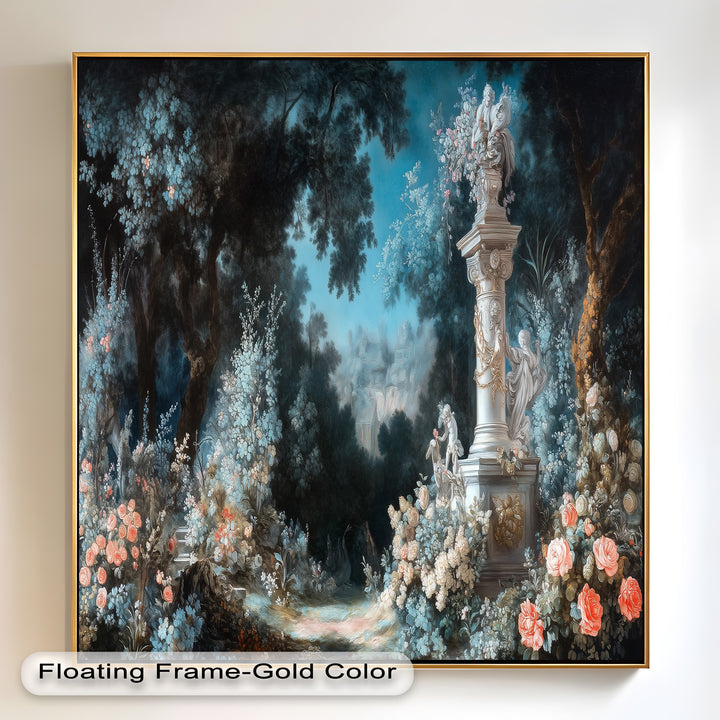 Moonlit Garden with Classical Column – Romantic Rococo Oil Painting