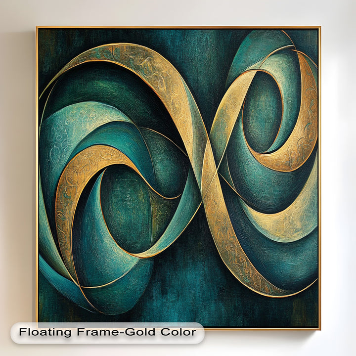 Infinity Loop Abstract – Teal & Gold Modern Oil Painting
