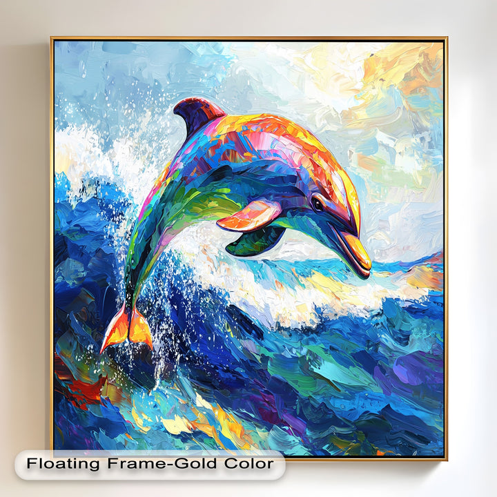 Dolphin Leaping Through Ocean Waves – Animal Oil Painting