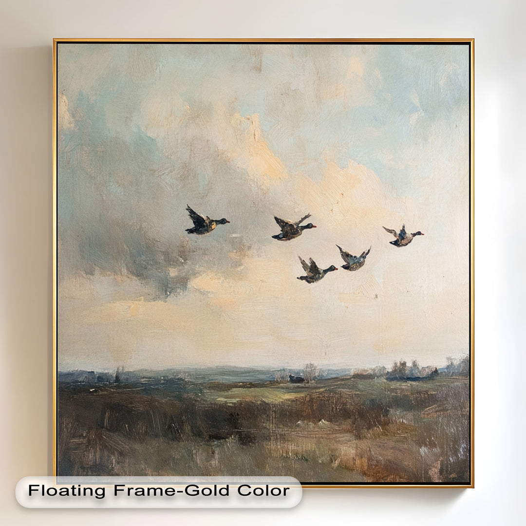 Flight Over the Marshlands – Ducks in Motion Oil Painting