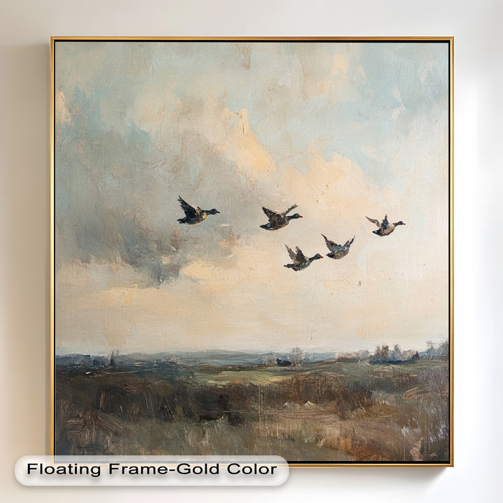 Flight Over the Marshlands – Ducks in Motion Oil Painting