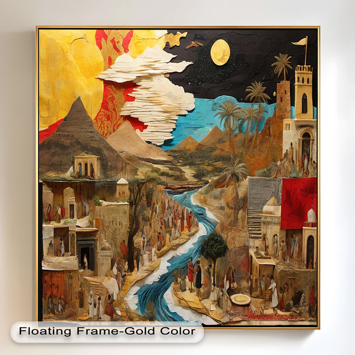 River of Time – Ancient Civilization Collage Picasso Oil Painting