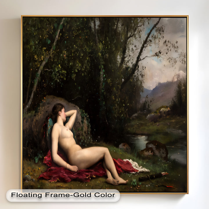 Reclining Diana – Classical Goddess in Nature Renaissance Oil Painting