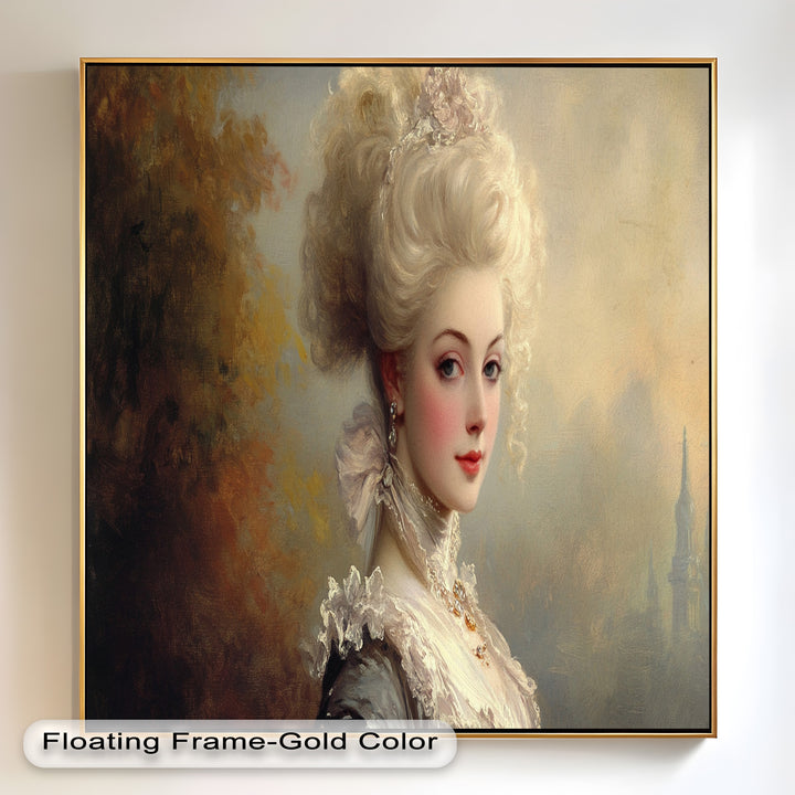 Rococo Grace Oil Painting – Portrait of a Noblewoman in Ivory Lace