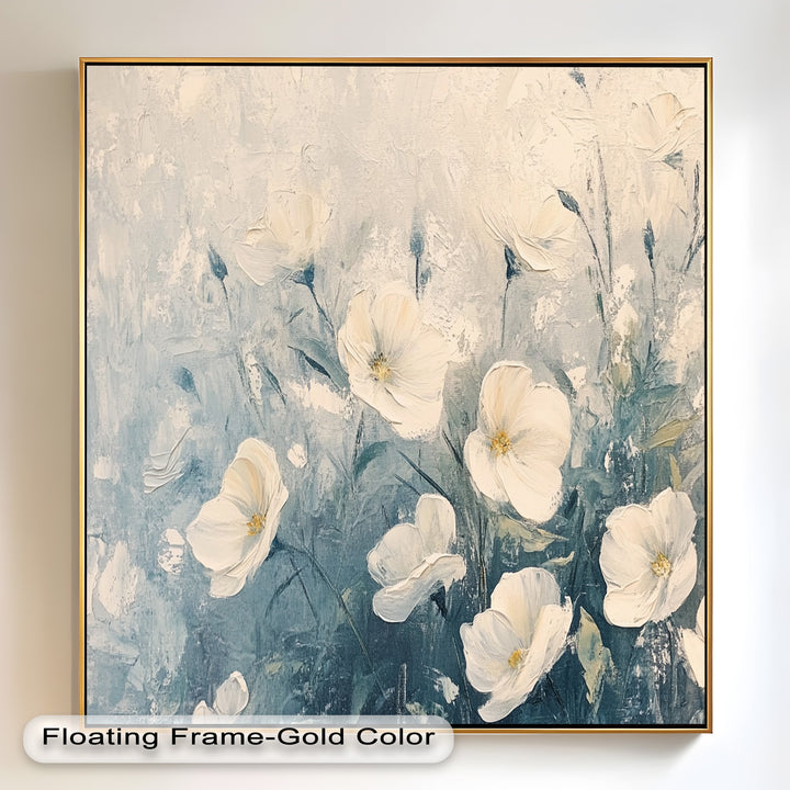 White Wildflower Art – Elegant Floral Oil Painting