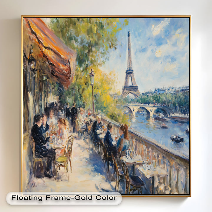 Eiffel Café Serenity – Parisian Terrace with River View Oil Painting