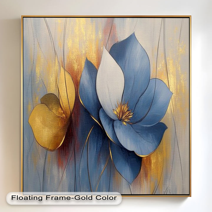 Blaue Magnolien-Wandkunst – Blumen-Ölgemälde