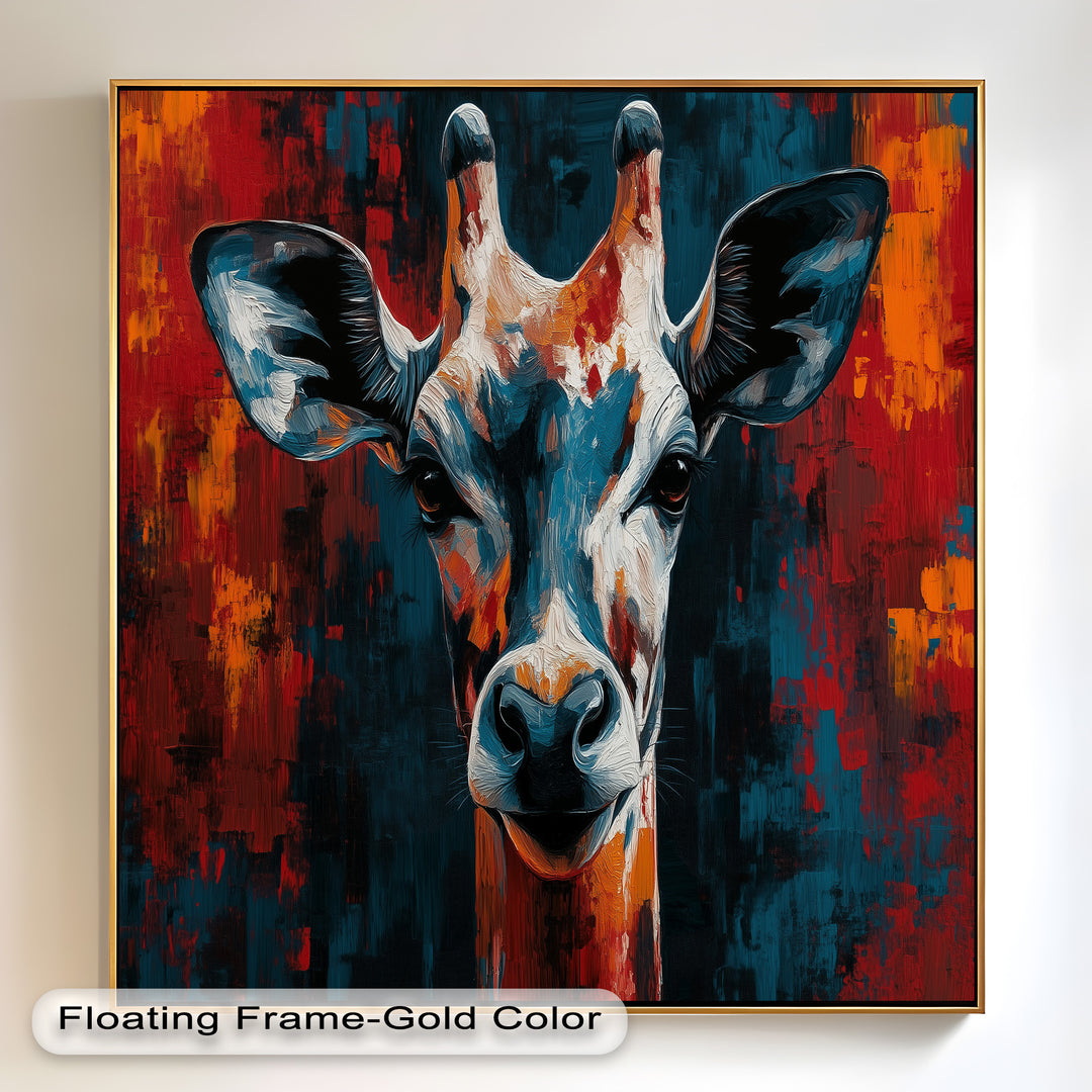 Giraffe Portrait in Abstract Flames – Animal Oil Painting