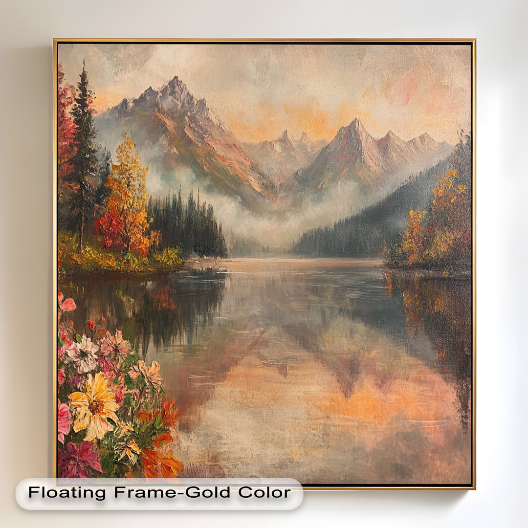Mountain Lake in Autumn – Serene Seasonal Oil Painting