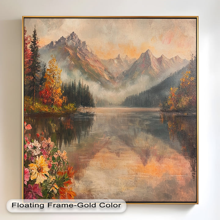 Mountain Lake in Autumn – Serene Seasonal Oil Painting