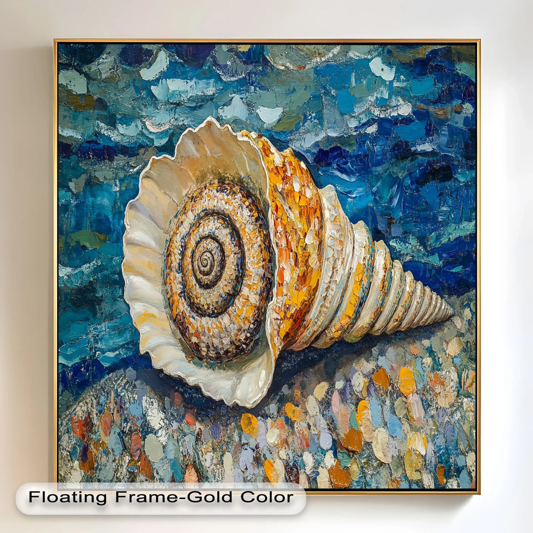 Whispers of the Sea – Spiral Shell on Coastal Shoreline Oil Painting - MyPhotoStation