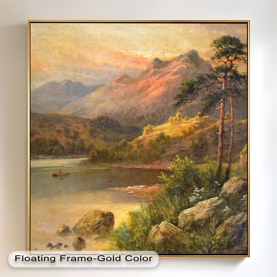 Goldene Gipfel bei Sonnenuntergang – Vintage-Ölgemälde