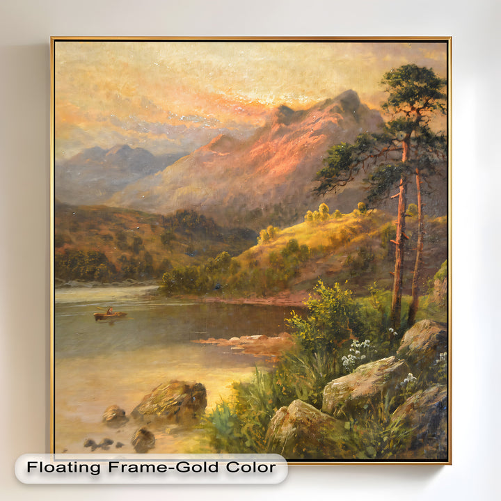Goldene Gipfel bei Sonnenuntergang – Vintage-Ölgemälde