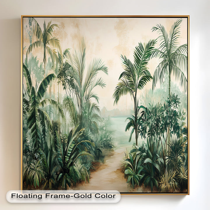 Tropical Serenity Pathway – Ölgemälde mit exotischem Grün