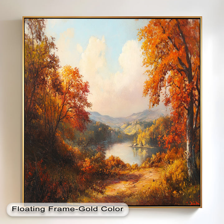 Golden Horizon – Ölgemälde mit herbstlichem Flussblick
