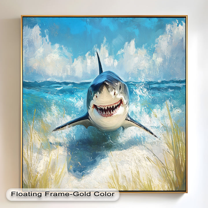 Smiling Shark by the Shore – Animal Oil Painting