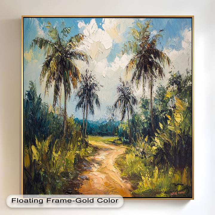 Tropical Pathway with Palm Trees – Impressionist Oil Painting