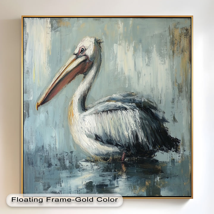 White Pelican Resting by the Water - Animal Oil Painting