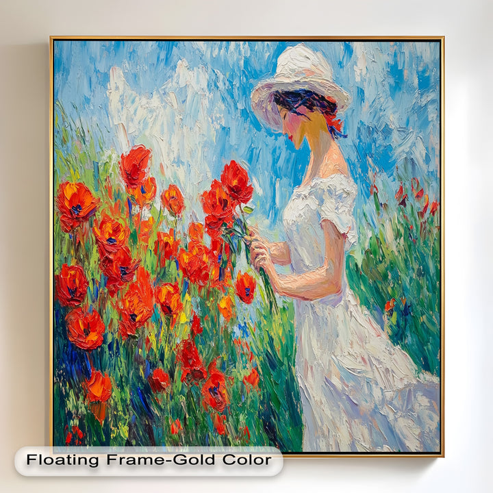 Lady Among Poppies – Impressionist Garden Stroll Oil Painting