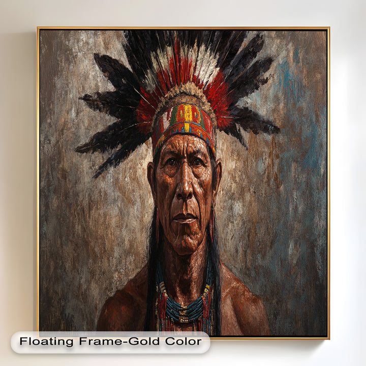 Echo of the Ancestors – Native Warrior Portrait Oil Painting