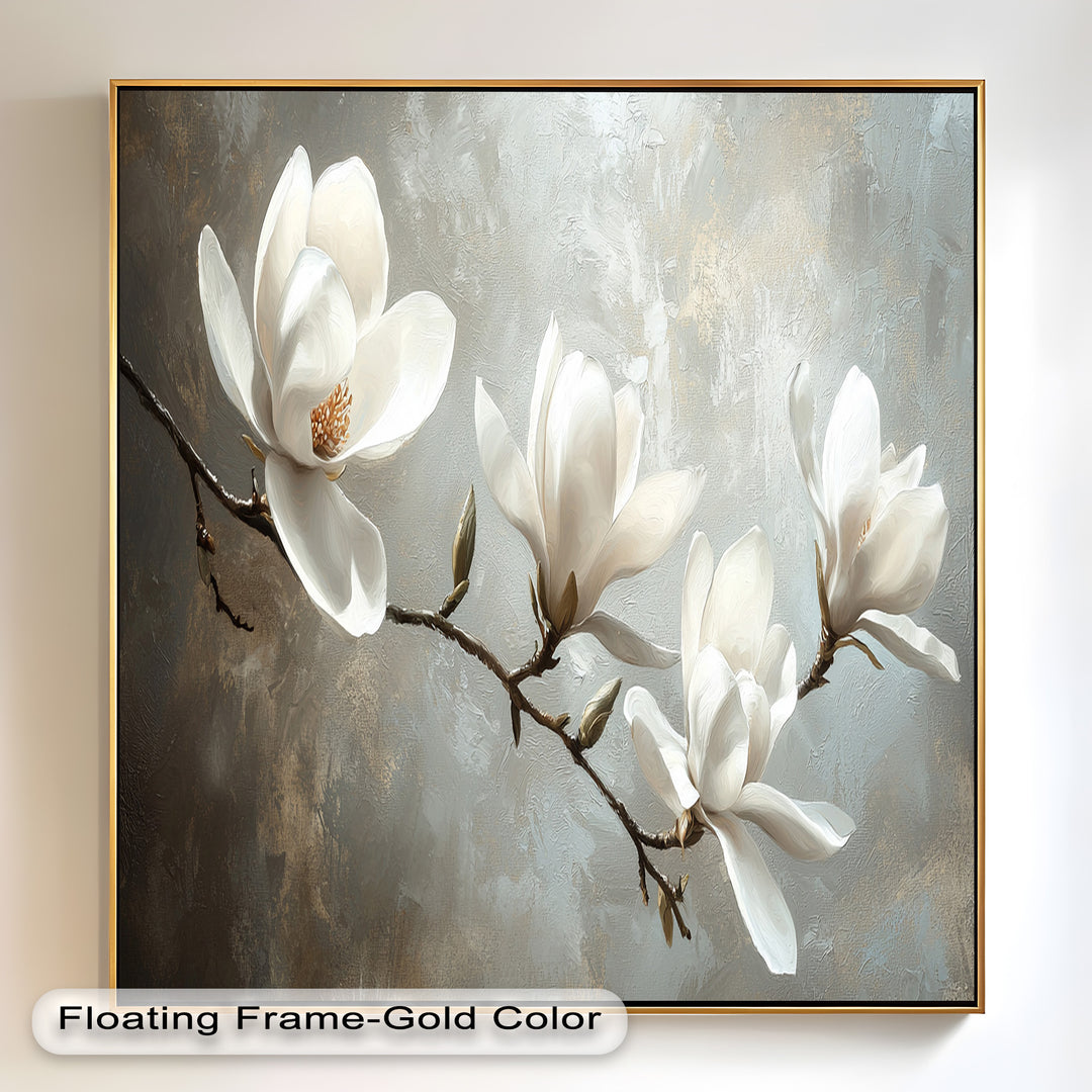 Magnolia Serenity – Cream Blossom Branch Flower Oil Painting