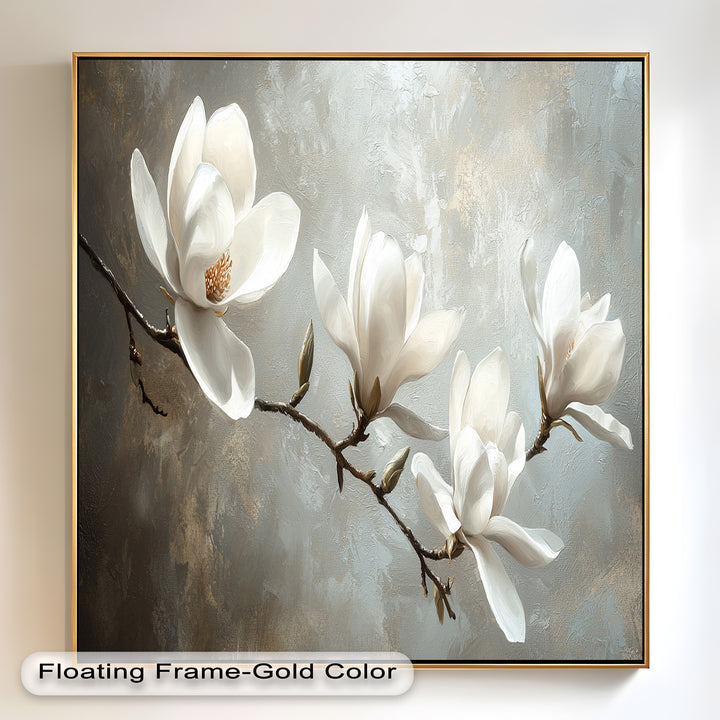 Magnolia Serenity – Cream Blossom Branch Flower Oil Painting