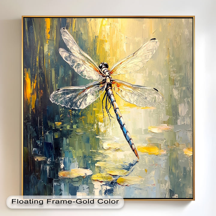 Shimmering Dragonfly Over Lily Pond – Animal Oil Painting