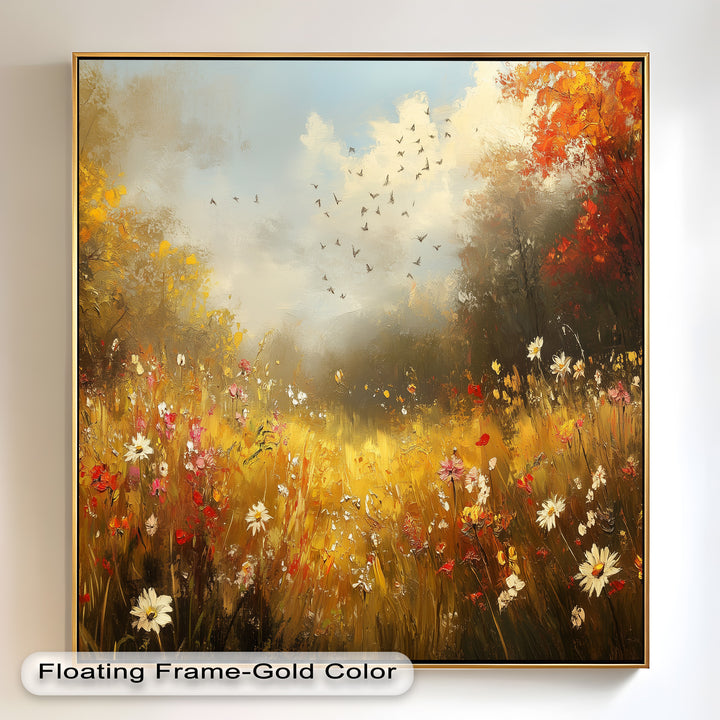 Flowers and Stream – Vibrant Autumn Oil Painting