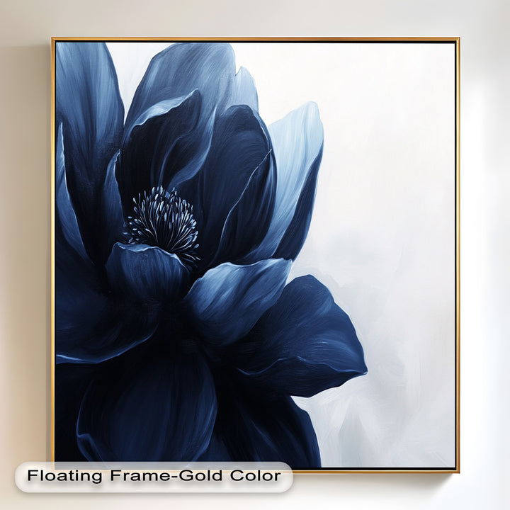 Midnight Bloom Wall Art – Navy Blue Floral Oil Painting