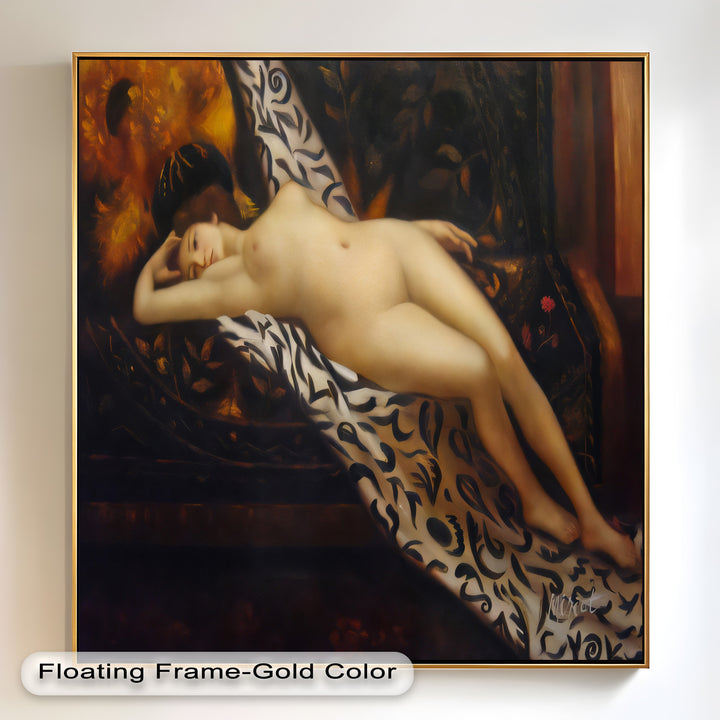Velvet Reverie – Reclining Nude on Ornamental Nude Oil Painting