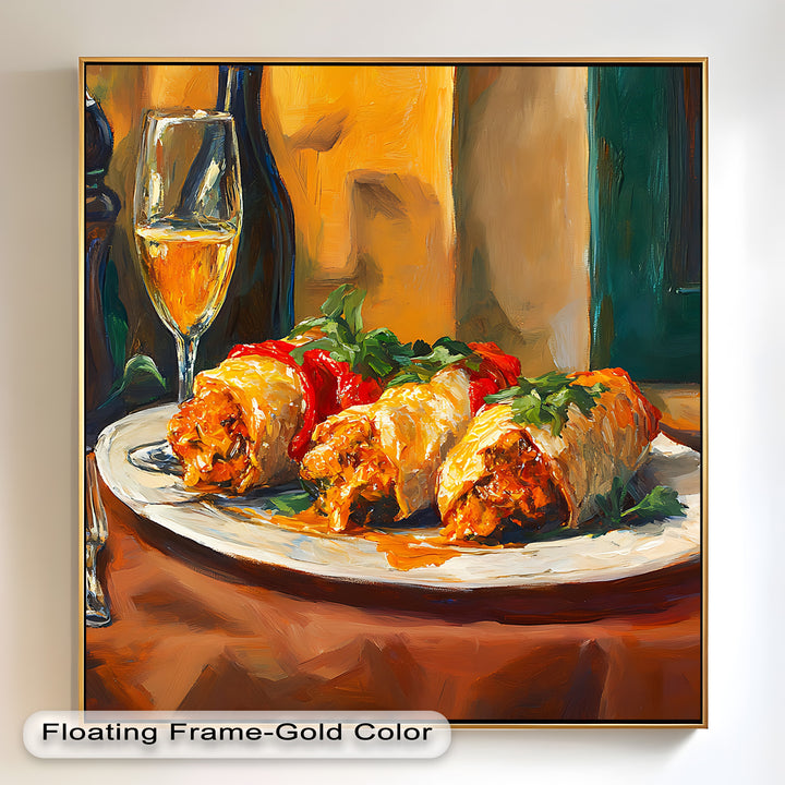 Gefüllte Paprika und Wein – Gourmet-Essszene Food Painting